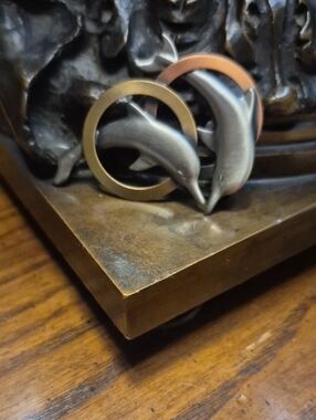 Vintage Tri-colored Dolphin Silver Copper And Gold Tone Brooch